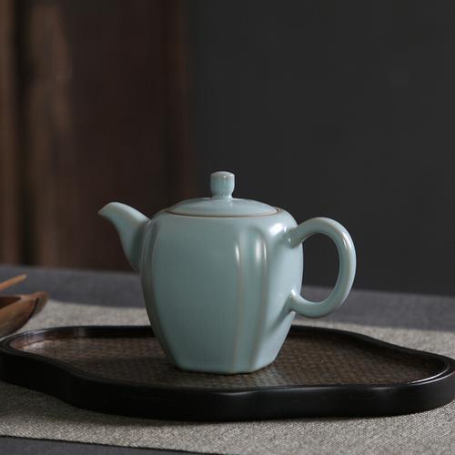 凯斯唯嘉汝窑茶壶陶瓷茶具套装家用汝瓷开片小单壶茶道配件可养泡茶杯